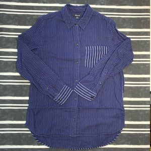 Madewell Blue Striped Button Down Flannel Shirt